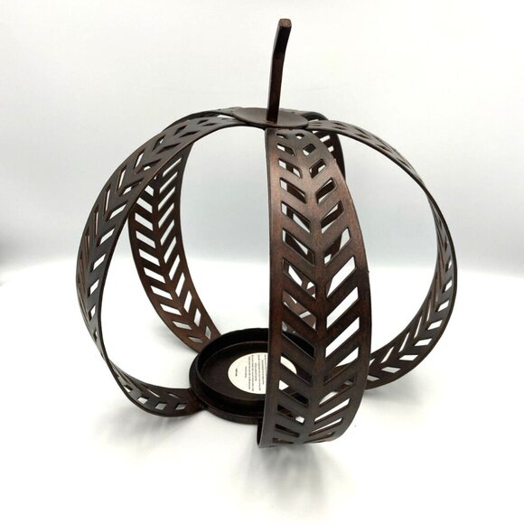 Metal Pumpkin Candle Holder Bronze Toned Harvest Halloween Fall Autumn Decor - Picture 3 of 5